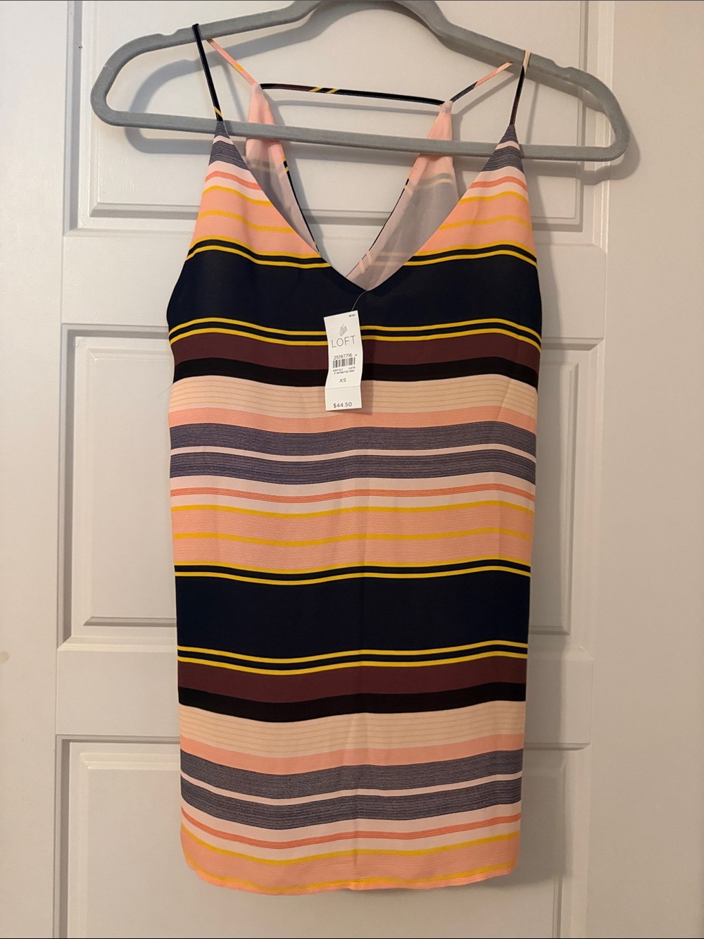 LOFT Striped Spaghetti‑Strap Slip Dress in Pink, Navy & Yellow